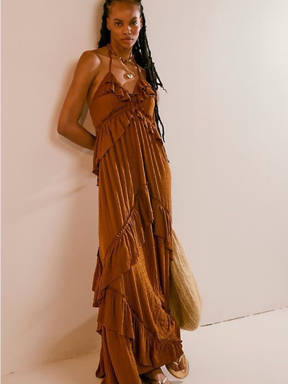 Free People Santa Luz Maxi Dress in Rust Color (Oiled Oak - Cocoa/Mar) -NWT